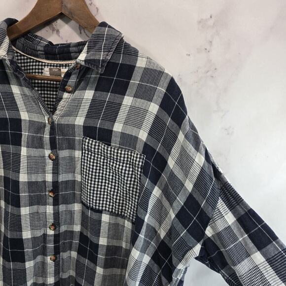 Anthropologie Shirt Womens Small Navy Button Flannel Oversized Boxy Pilcro Plaid - Picture 12 of 13